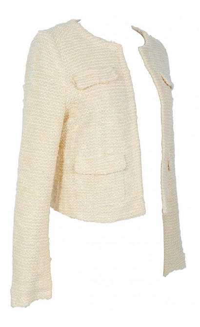 Cream and Gold Sparkle Boucle Jacket